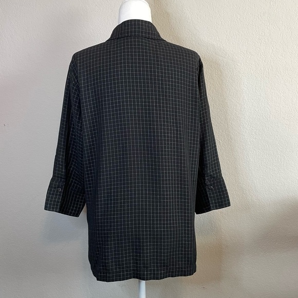 Vintage Chicos Black White Windowpane 3/4 Sleeve Button Front Shirt Size 2 Large - Picture 2 of 5